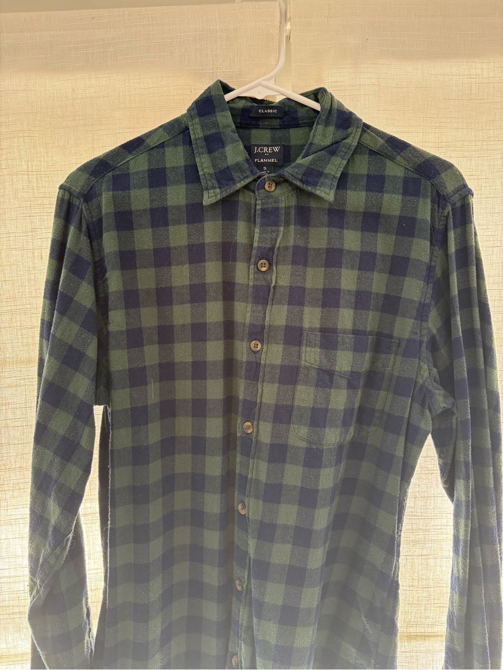 J. Crew Green and Navy Plaid Button-Down Flannel Shirt